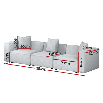 Artiss Modular Sofa Chaise Set 3-Seater Grey - ElectronX Plus