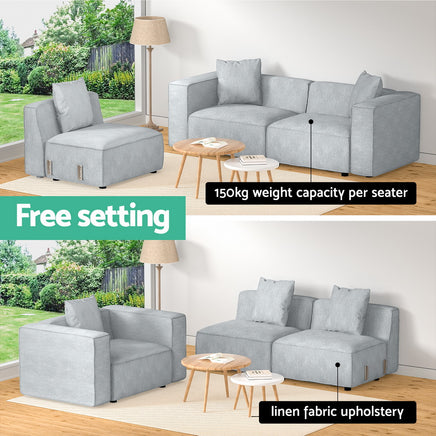 Artiss Modular Sofa Chaise Set 3-Seater Grey - ElectronX Plus