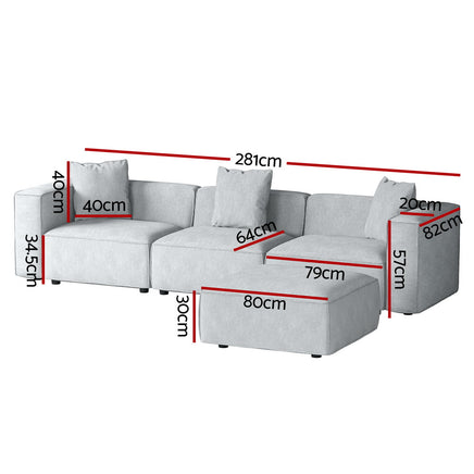 Artiss Modular Sofa Chaise Set 4-Seater Grey - ElectronX Plus