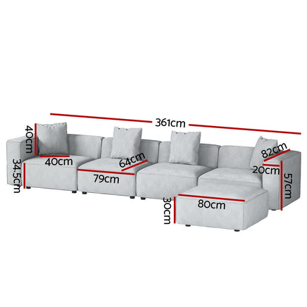 Artiss Modular Sofa Chaise Set 5-Seater Grey - ElectronX Plus