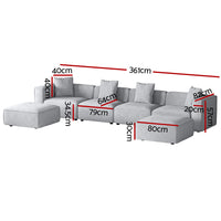 Artiss Modular Sofa Chaise Set 6-Seater Grey - ElectronX Plus