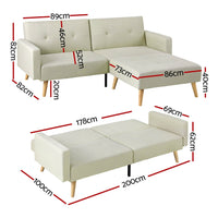 Artiss Sofa Bed Ottoman 200CM Beige Faux Linen - ElectronX Plus