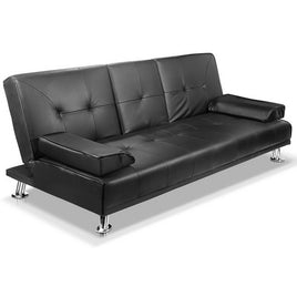 Artiss Sofa Bed 188CM Black PU Leather - ElectronX Plus