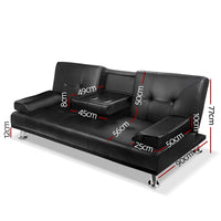 Artiss Sofa Bed 188CM Black PU Leather - ElectronX Plus