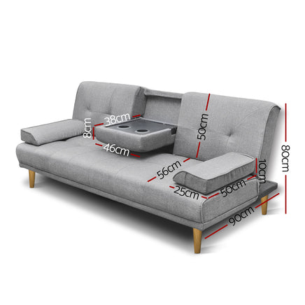 Artiss Sofa Bed 188CM Grey Faux Linen - ElectronX Plus