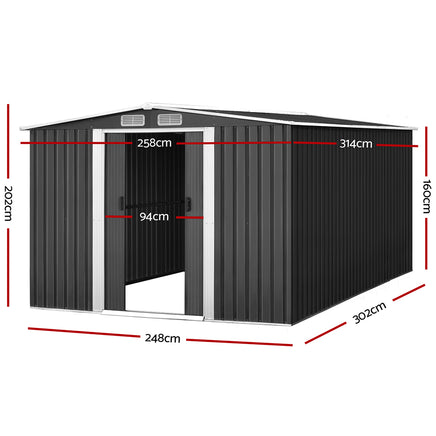 Giantz Garden Shed 2.58x3.14M w/Metal Base Sheds Outdoor Storage Workshop Shelter Sliding Door - ElectronX Plus