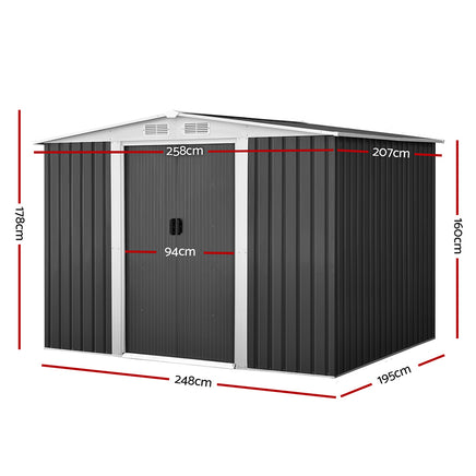 Giantz Garden Shed 2.58x2.07M w/Metal Base Sheds Outdoor Storage Double Door Tool - ElectronX Plus