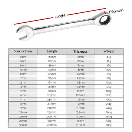 Giantz 17pcs Ratchet Spanner Set Metric 6MM-30MM - ElectronX Plus