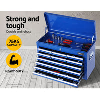 Giantz 10 Drawer Tool Box Cabinet Chest Toolbox Storage Garage Organiser Blue - ElectronX Plus