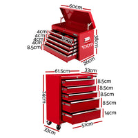 Giantz 14 Drawer Tool Box Cabinet Chest Mechanic Garage Storage Trolley Red - ElectronX Plus