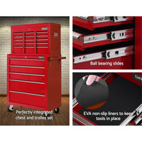 Giantz 14 Drawer Tool Box Cabinet Chest Mechanic Garage Storage Trolley Red - ElectronX Plus