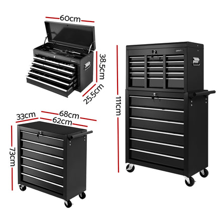 Giantz 15 Drawer Tool Box Cabinet Chest Trolley Toolbox Garage Storage Box - ElectronX Plus