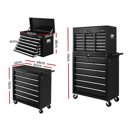 Giantz 16 Drawer Tool Box Cabinet Chest Trolley Toolbox Garage Storage Box - ElectronX Plus