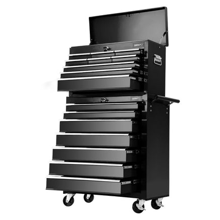 Giantz 16 Drawer Tool Box Cabinet Chest Trolley Toolbox Garage Storage Black - ElectronX Plus