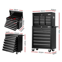 Giantz 16 Drawer Tool Box Cabinet Chest Trolley Toolbox Garage Storage Black - ElectronX Plus