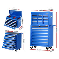 Giantz Tool Chest and Trolley Box Cabinet 16 Drawers Cart Garage Storage Blue - ElectronX Plus