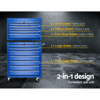 Giantz Tool Chest and Trolley Box Cabinet 16 Drawers Cart Garage Storage Blue - ElectronX Plus