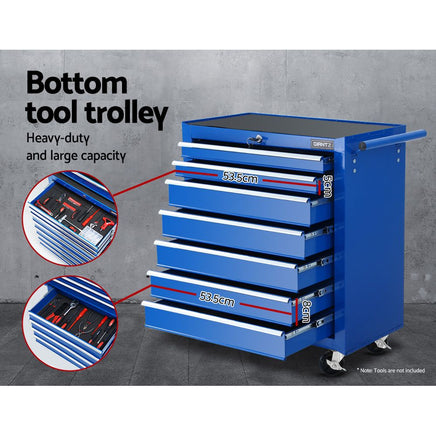 Giantz Tool Chest and Trolley Box Cabinet 16 Drawers Cart Garage Storage Blue - ElectronX Plus