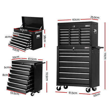 Giantz 17 Drawer Tool Box Cabinet Chest Trolley Toolbox Garage Storage Box Black - ElectronX Plus