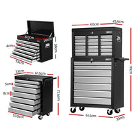 Giantz 17 Drawer Tool Box Cabinet Chest Trolley Toolbox Garage Storage Box Grey - ElectronX Plus