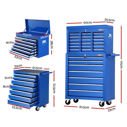 Giantz 17 Drawer Tool Box Cabinet Chest Trolley Toolbox Garage Storage Box Blue - ElectronX Plus