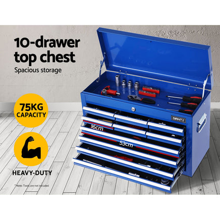 Giantz 17 Drawer Tool Box Cabinet Chest Trolley Toolbox Garage Storage Box Blue - ElectronX Plus