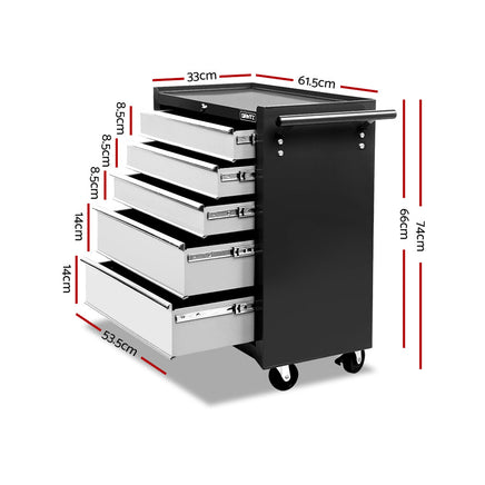 Giantz 5 Drawer Tool Box Cabinet Chest Trolley Box Garage Storage Toolbox Grey - ElectronX Plus