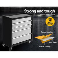 Giantz 5 Drawer Tool Box Cabinet Chest Trolley Box Garage Storage Toolbox Grey - ElectronX Plus