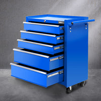 Giantz 5 Drawer Tool Box Cabinet Chest Trolley Box Garage Storage Toolbox Blue - ElectronX Plus