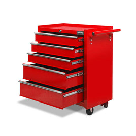 Giantz 5 Drawer Tool Box Cabinet Chest Trolley Box Garage Storage Toolbox Red - ElectronX Plus