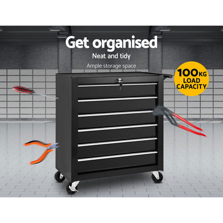 Giantz 6 Drawer Tool Box Cabinet Chest Trolley Cart Garage Toolbox Storage - ElectronX Plus