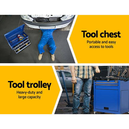 Giantz 7 Drawer Tool Box Cabinet Chest Trolley Toolbox Garage Storage Blue - ElectronX Plus