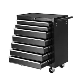 Giantz 7 Drawer Tool Box Cabinet Chest Trolley Storage Garage Toolbox Black - ElectronX Plus