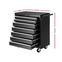 Giantz 7 Drawer Tool Box Cabinet Chest Trolley Storage Garage Toolbox Black - ElectronX Plus