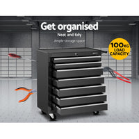 Giantz 7 Drawer Tool Box Cabinet Chest Trolley Storage Garage Toolbox Black - ElectronX Plus