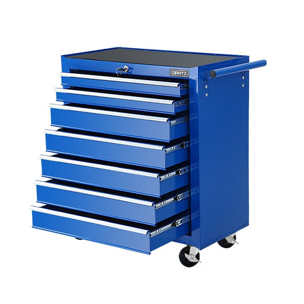 Giantz 7 Drawer Tool Box Cabinet Chest Trolley Storage Garage Toolbox Blue - ElectronX Plus