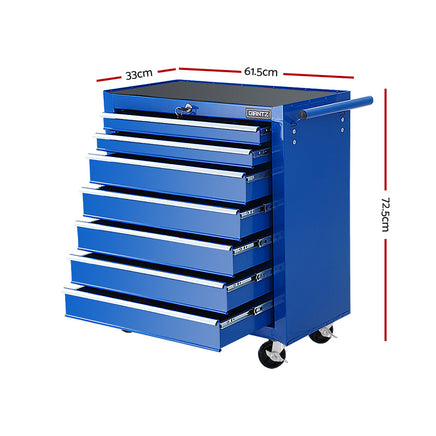 Giantz 7 Drawer Tool Box Cabinet Chest Trolley Storage Garage Toolbox Blue - ElectronX Plus