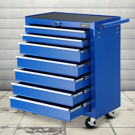 Giantz 7 Drawer Tool Box Cabinet Chest Trolley Storage Garage Toolbox Blue - ElectronX Plus