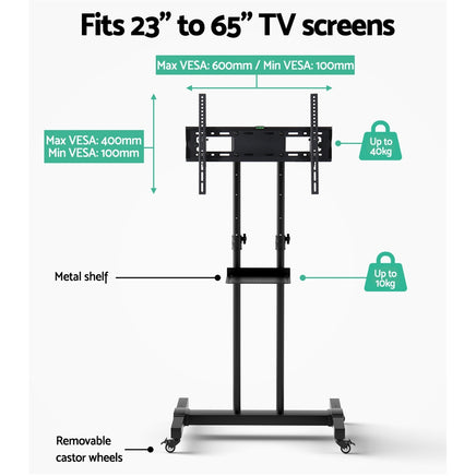 Artiss Mobile TV Stand for 23"-65" TVs Mount Bracket Portable Solid Trolley Cart - ElectronX Plus