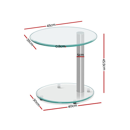 Artiss Coffee Table Round Tempered Glass Side End Beside Tables Cafe 45cm - ElectronX Plus