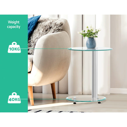 Artiss Coffee Table Round Tempered Glass Side End Beside Tables Cafe 45cm - ElectronX Plus