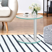 Artiss Coffee Table Round Tempered Glass Side End Beside Tables Cafe 45cm - ElectronX Plus