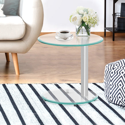 Artiss Coffee Table Round Tempered Glass Side End Beside Tables Cafe 45cm - ElectronX Plus