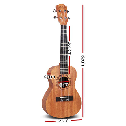 Alpha 23" Ukulele Natural Mahogany Concert Beginner Gift w/ Carry Bag - ElectronX Plus