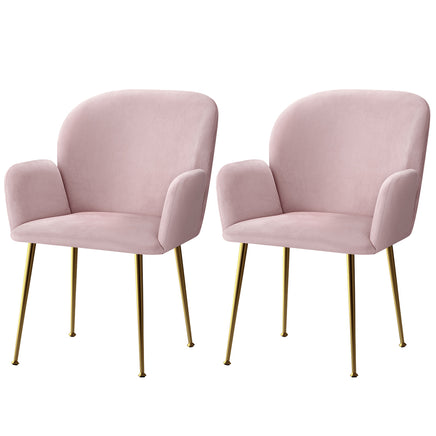 Artiss Dining Chairs Set of 2 Velvet Armchair Pink - ElectronX Plus