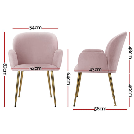 Artiss Dining Chairs Set of 2 Velvet Armchair Pink - ElectronX Plus