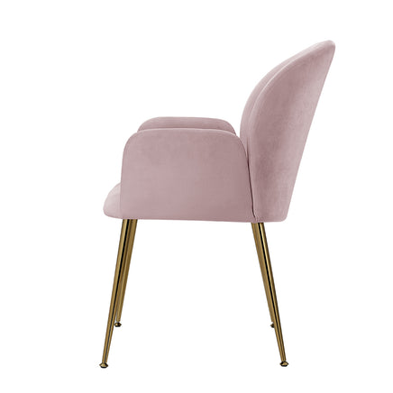 Artiss Dining Chairs Set of 2 Velvet Armchair Pink - ElectronX Plus