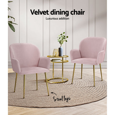 Artiss Dining Chairs Set of 2 Velvet Armchair Pink - ElectronX Plus