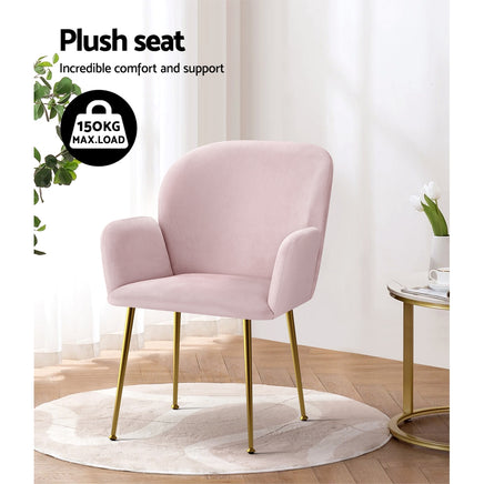 Artiss Dining Chairs Set of 2 Velvet Armchair Pink - ElectronX Plus