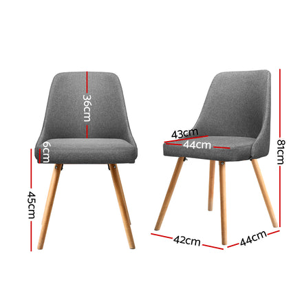 Artiss Dining Chairs Set of 2 Fabric Wooden Grey - ElectronX Plus